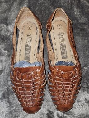Vintage The Leather Collection Brown Woven Leather Huarache Flats Sz 8
